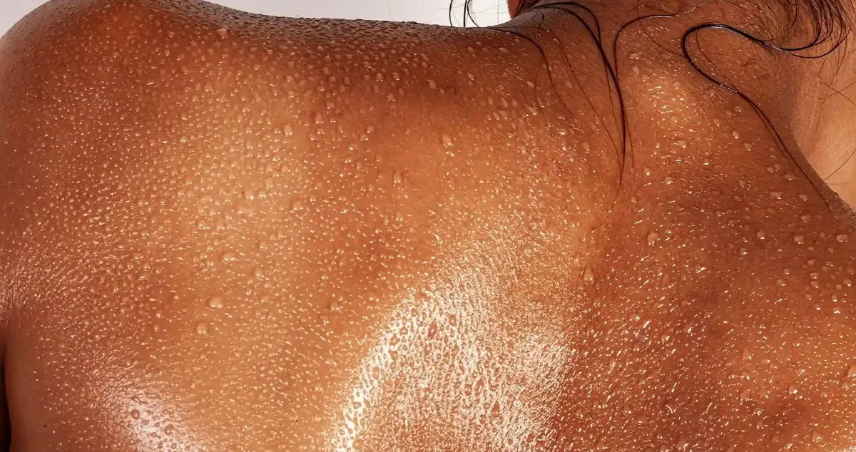 Skin after the sauna, beaded with sweat
